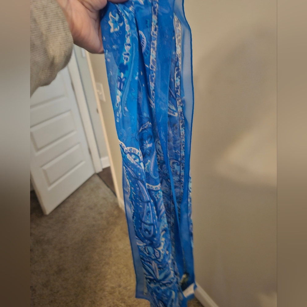 Ralph Lauren Blue Sheer Scarf with Paisley Print